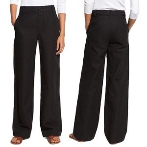 Vince Linen And Cotton-Blend Wide-Leg Pants Trousers Black